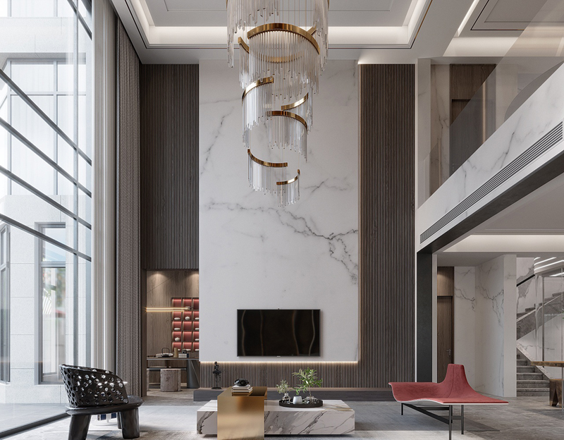 350平獨(dú)棟別墅輕奢風(fēng)大廳裝修設(shè)計(jì)效果圖