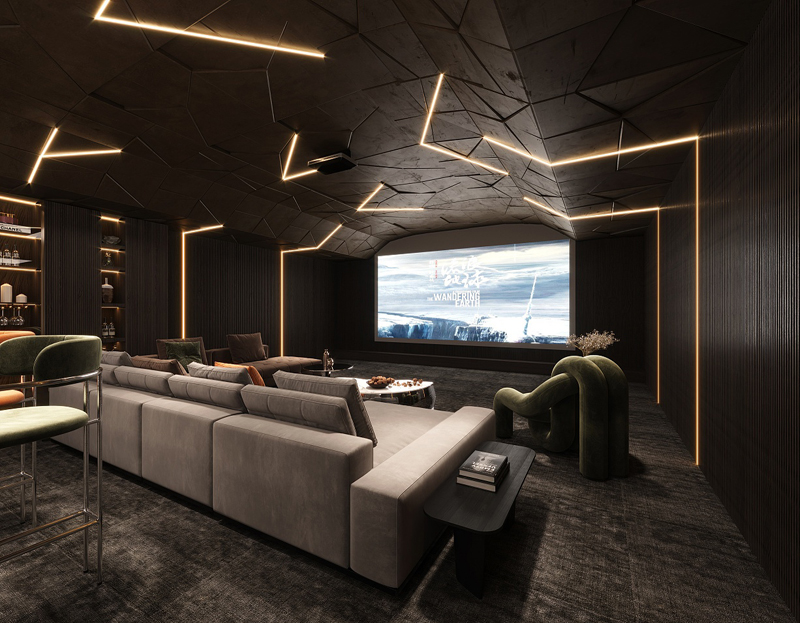 350平獨(dú)棟別墅輕奢風(fēng)家庭影院裝修設(shè)計(jì)效果圖